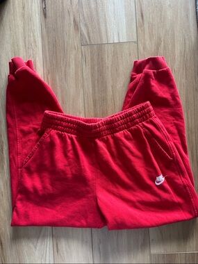 Nike Kids Bright Red Fleece Joggers with White Logo
